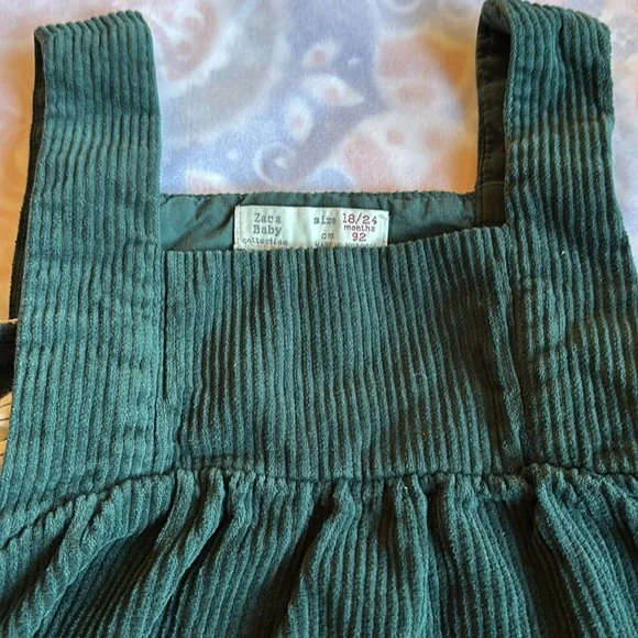 Zara Kids Green Corduroy Overalls Dress 18-24M - Picture 3 of 6